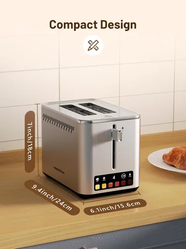 Vista 8 de KEENSTAR Tostadora táctil de 2 ranuras con 6 niveles de tostado, bagel, descongelación y temporizador, ranuras anchas de 1.5", bandeja extraíble