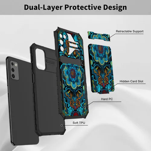 Vista 2 de Para Samsung Galaxy A03S Funda Para Teléfono Galaxy A03S Funda Billetera Con Titular De Tarjeta De Crédito Y Soporte De Doble Capa De PC Duro Funda