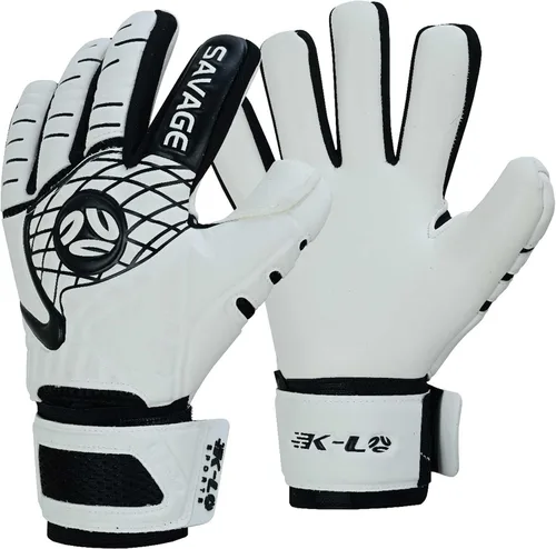 Vista 8 de K-LO - Guantes de portero de fútbol Savage Blackout (unisex, juvenil, niños y adultos) - Protectores de dedos para protección Palma de agarre