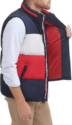 Vista 5 de Tommy Hilfiger Chaleco acolchado con cuello alto para hombre, medianochehielorojo, talla XXL, Medianochehielorojo, XXL
