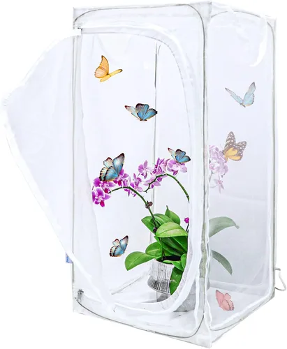Vista 2 de Jaula grande de mariposa monarca de 30 pulgadas, hábitat de malla plegable resistente con protector de cremallera, recinto desplegable al aire libre