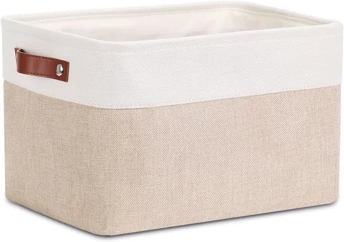 Vista 15 de DULLEMELO Cesta de almacenamiento pequeña para estantes, pequeña cesta plegable de tela rectangular para estantes, armarios, guardería, hogar Beige