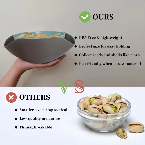 Vista 5 de Tazón de pistacho de plástico con almacenamiento de concha, cuenco de doble plato para servir, plato de nueces, almacenamiento para semillas