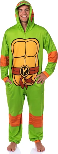 Vista 11 de INTIMO Disfraz de tortuga ninja con capucha para hombre, pijama de dormir para adultos Leonardo