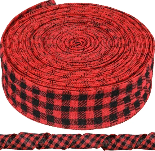 Vista 8 de Chuangdi Cinta de franela con alambre rojo y negro, 50 yardas, decoración de regalo de graduación para bricolaje, festivales, granja, árbol