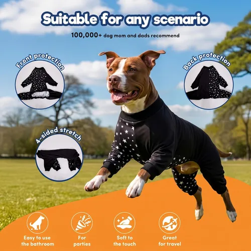 Vista 2 de Lovinpet Ropa para perros Pitbull – Lucky Stars - Ropa acogedora para perro, ajuste delgado, mameluco de Pitbull, pijama ligero sin botones, pijamas