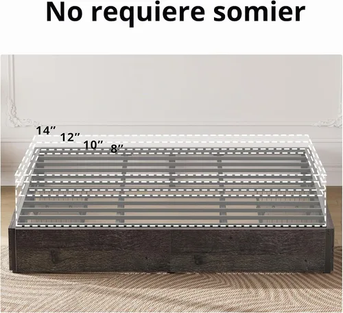 Vista 7 de LIKIMIO Base de cama King con 4 cajones de almacenamiento, color gris Gris carbón