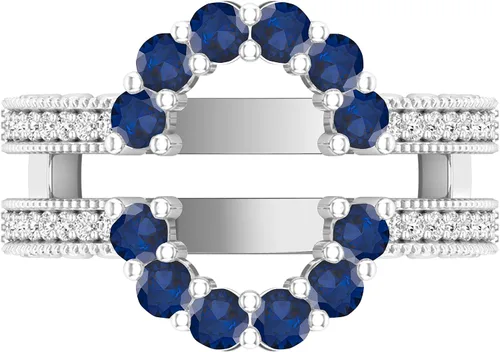 Vista 2 de Dazzlingrock Collection Anillo de boda doble con piedra preciosa redonda y diamante blanco para mujer, plata de ley