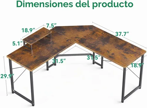 Vista 3 de AODK Escritorio para juegos en forma de L, escritorio de esquina para computadora, mesa de escritorio para juegos de PC con soporte elevador