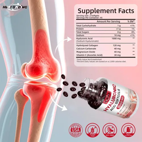 Vista 2 de Suplementos de ácido hialurónico 1000mg Softgels: Suplementos para articulaciones para hombres Ácido hialurónico para hidratación de la piel