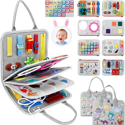 Vista 8 de JHkim Busy Board - Juguetes Montessori para niños y niñas de 1, 2, 3, 4 años Regalos, juguete sensorial para niños pequeños de 1 a 3 años