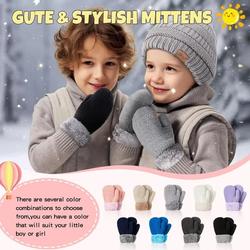 Vista 6 de Winter Mittens Gloves Beanie Hat Set for Kids Baby Toddler Children, Thick Warm Knit Fleece Lined Thermal Set for Boys Girls