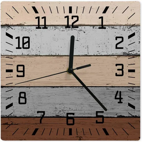 Vista 9 de Aqua Wooden Wooden Wall Clock Silent Non Ticking, Grey Stripe Gradient Country Rustic Grain Square Wall Clocks Battery Operated, Decor Clock for