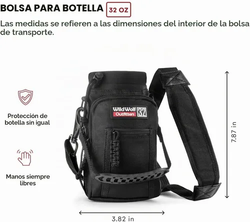 Vista 3 de Wild Wolf Outfitters El mejor soporte para botellas, número 1, para botellas de 32 oz. Lleve, proteja y aísle su cantimplora con este portabotella