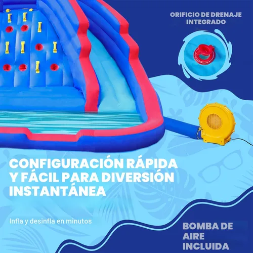 Vista 7 de Sunny & Fun Ultra Climber - Parque inflable de tobogán acuático – Resistente para diversión al aire libre – Pared de escalada, dos toboganes
