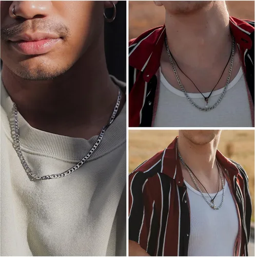 Vista 6 de SANNYRA Figaro - Collar de cadena de acero inoxidable para hombres y mujeres