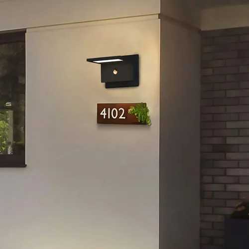 Vista 4 de Lustrlach Luz de pared al aire libre LED negro con sensor de movimiento exterior para casa impermeable montaje en pared porche luz para garaje
