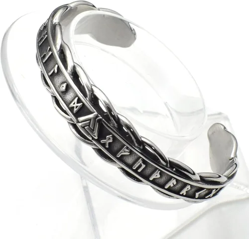 Vista 3 de joymiao Pulsera vikinga para mujeres y hombres, anillo de brazo, joyería nórdica, pulsera de acero inoxidable, pulsera escandinava con cabeza