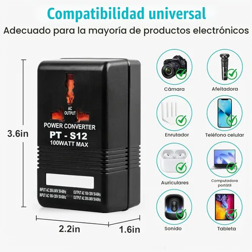 Vista 2 de Voltage Converter 110V to 220V Step-Up & Down Power Two-Way Conversion Voltage Converter Transformer for Travel, RV, Camping (Black)