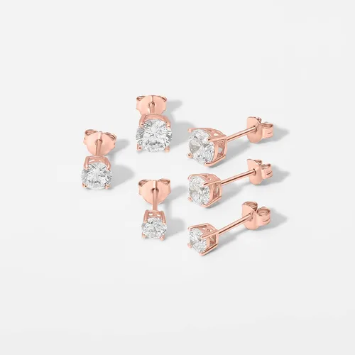 Vista 3 de Tienda Essentials 14K Gold Plated Sterling Silver Round or Princess Cut Cubic Zirconia Stud Earring Set