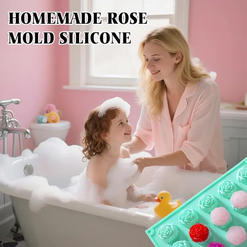 Vista 6 de 2 piezas de molde de rosa de silicona, moldes de jabón antiadherentes, moldes de flores resistentes al calor reutilizables de silicona para hacer