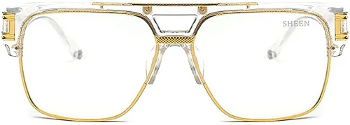 Vista 6 de SHEEN KELLY Gafas de sol piloto de gran tamaño retro con marco de metal para hombres y mujeres, gafas cuadradas semi sin montura