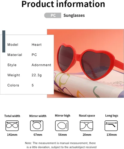 Vista 5 de 20 pares de lentes de sol de corazón para mujeres y hombres, con efecto de corazón, lentes de difracción de gran tamaño, lindos en forma de corazón