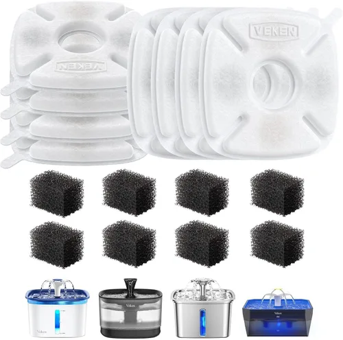 Vista 12 de Veken Filtro de fuente de agua para gatos, paquete de 4 filtros clásicos de repuesto y 4 esponjas de repuesto para dispensador automático de agua