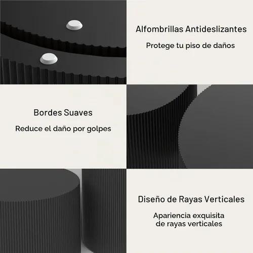 Vista 4 de Juego de 2 mesas de café redondas negras, mesas de centro modernas de madera anidables para sala de estar, juego de mesas auxiliares circulares sin