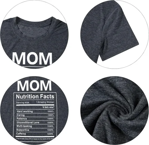 Vista 7 de Mom Nutrition Facts - Camiseta divertida para el día de la madre, camiseta con estampado de letras, camiseta casual de verano