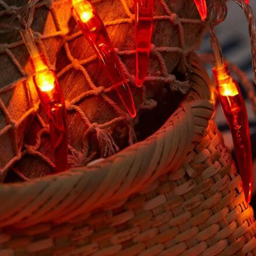 Vista 7 de Guirnalda de luces de chile rojo, 10 pies, 20 luces LED de chile, funciona con pilas, luces de hadas Contol para bodas, Año Nuevo chino, festival