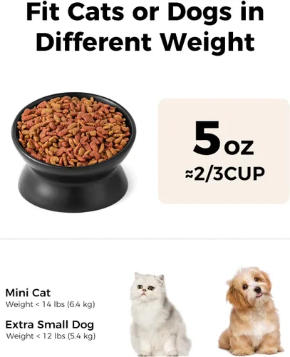 Vista 2 de LoeJan Tazón Elevado para Comida de Gatos, Tazón de Agua de Cerámica Elevado e Inclinado de 5 Oz, Platos Anti Vómito que Protegen la Columna