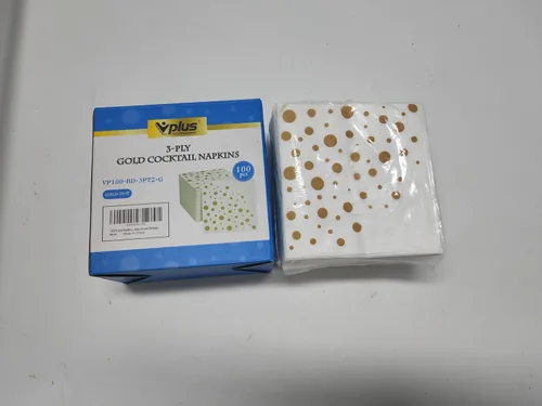 Vista 8 de Vplus Paquete de 100 servilletas de cóctel de papel, servilletas de bebidas de 3 capas, servilletas cuadradas doradas desechables, perfectas