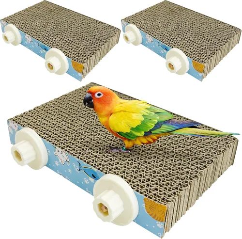 Vista 8 de 3 piezas de plataforma de cartón para pájaros, jaula de loro, perca, soporte de molienda de patas de pájaro, periquito masticable, jaula de loro