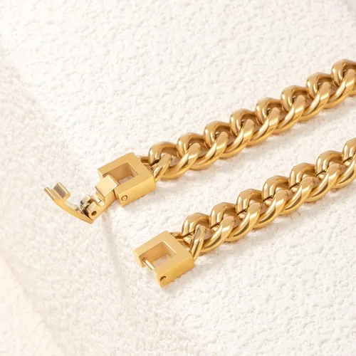 Vista 3 de Nocuswao Pulsera de eslabones cubanos para hombres y niños, joyería impermeable de acero inoxidable 316L, colores doradoplata y 78910 pulgadas