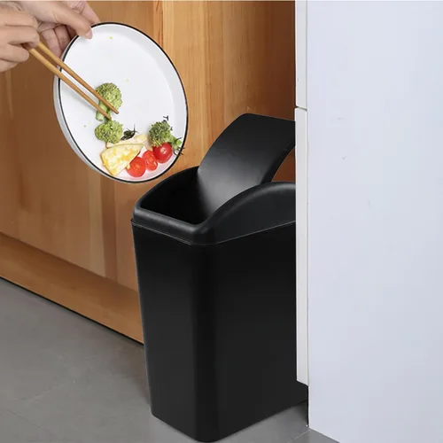 Vista 5 de Asking - Bote de basura pequeño de 4.5 galones con tapa abatible, paquete de 3, color negro Cubo de basura de plástico con tapa giratoria, mango