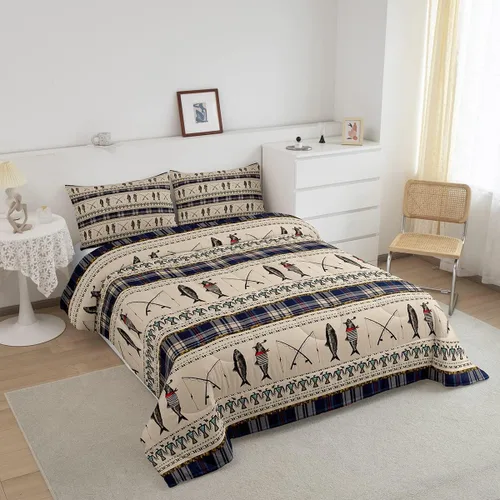 Vista 2 de Erosebridal Juego de edredón con temática de pesca, juego de ropa de cama rústica de granja tamaño individual para niños, adolescentes y adultos