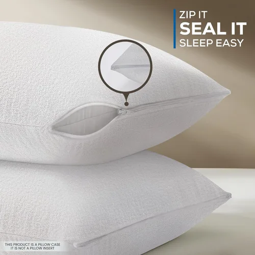 Vista 4 de Utopia Bedding Juego de 4 protectores de almohada impermeables con cremallera tamaño estándar, fundas de almohada de rizo, fundas de almohada a