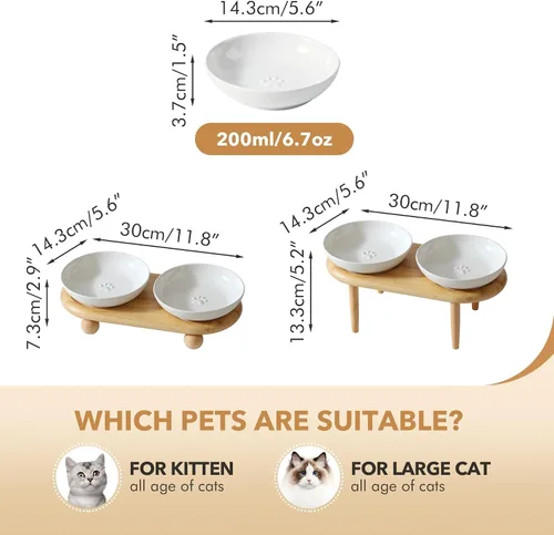 Vista 2 de Havniva Elevated Cat Bowls, Cat Food and Water Bowl Set, Ceramic Cat Bowl Cuencos elevados para comida para gatos, aptos para bigotes, platos poco