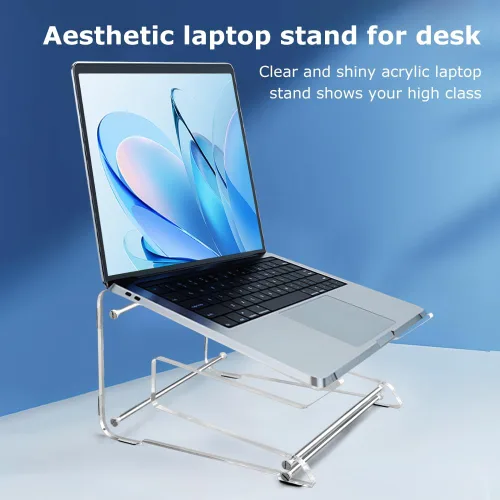 Vista 4 de Bibabala Soporte para laptop, soporte acrílico para computadora de escritorio, elevador ergonómico para computadora, soporte grueso transparente