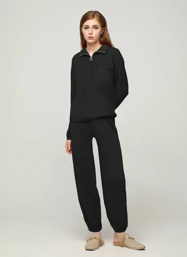 Vista 2 de softome Conjunto de 2 piezas para mujer, suéter de manga larga, con cremallera de 14, suéter de punto, pantalones casuales, conjunto de ropa