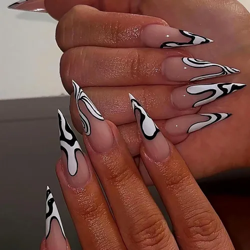Vista 10 de Aurora - Uñas postizas a presión degradadas, uñas postizas largas de almendra, diseño de sol y luna brillante, uñas artificiales reutilizables