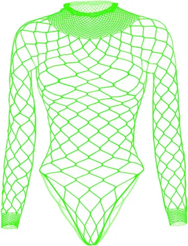 Vista 2 de Body de malla sexy para mujer, lencería de malla de manga larga, elástico, transparente, para rave