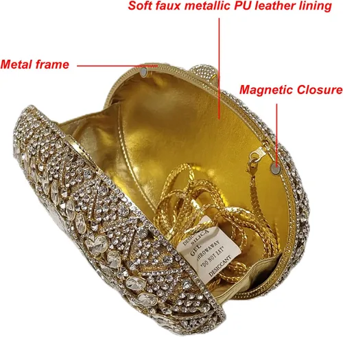 Vista 2 de HUANG ZHUANG Bolso de noche brillante de lujo del Rhinestone de las mujeres del embrague del cristal para la boda, Oro