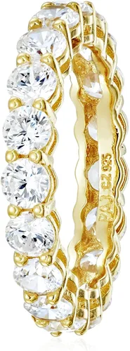 Vista 2 de Anillo de plata esterlina y circonia cúbica, plata chapada en oro amarillo, 7, Blanco, S4AER700AC