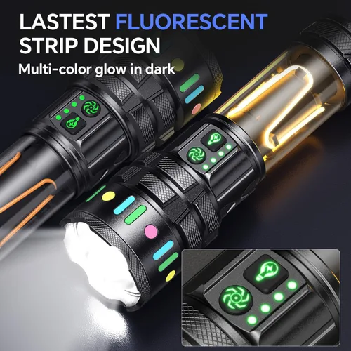 Vista 6 de Linternas recargables de alto lúmenes 10000, luz LED súper brillante de larga duración, linterna de camping con 13 modos, impermeable, ajustable LED