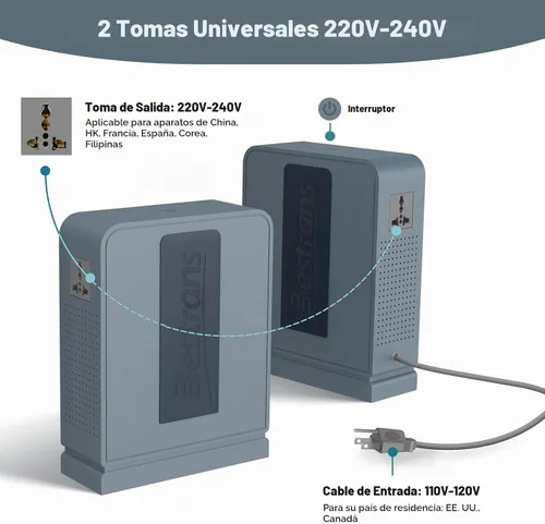 Vista 3 de Transformador elevador de 1000 W, convertidor de 110 V a 220 V, gris azul