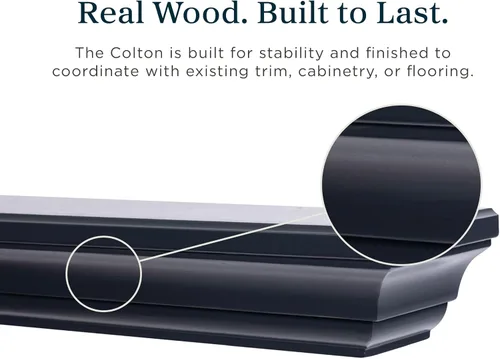 Vista 7 de MANTELSDIRECT Estante flotante de madera para chimenea de 60 pulgadas en color negro - Colton de Mantels Direct Estante de pared rústico de madera
