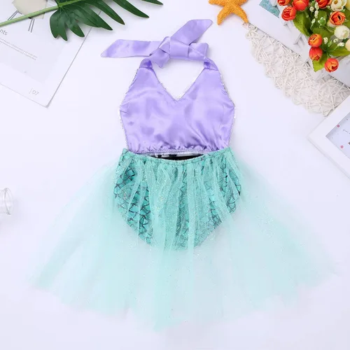 Vista 4 de Kaerm Mameluco de escamas de pez con lentejuelas halter para bebés y niñas