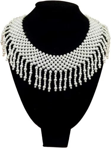 Vista 2 de Vpang blusa desmontable collar falso elegante perla borlas falso collar gargantilla Peter Pan collar
